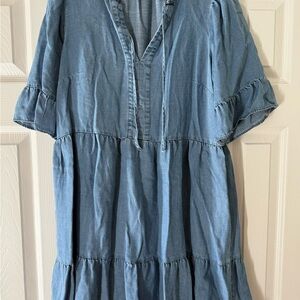 LOFT Ruffle Tie Chambray Dress